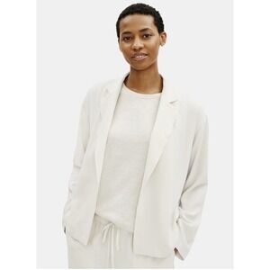 Eileen Fisher Textured Crepe Notch Collar Jacket Size Medium Ivory Lyocell Boxy